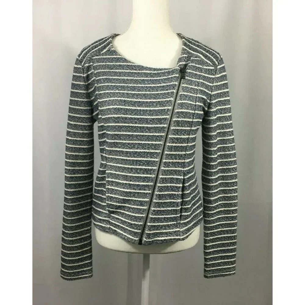 Lou & Grey Striped Blue White Career Sweater W Asymmetrical Zipper Size Small